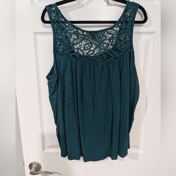 Torrid Deep Teal Knit Square Neck Lace Inset Tank in Size 2 (18/20) - Picture 8 of 11